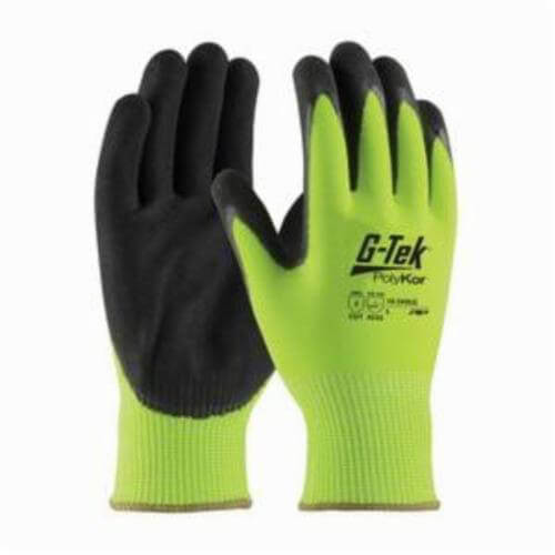 G-Tek® 16-340 Cut-Resistant Glove, PolyKor™, ANSI/ISEA Cut Level: A3, 9.3 in Length, Black/Hi-Viz Lime Green