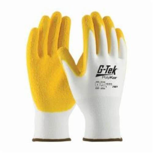 G-Tek® 16-813 Cut-Resistant Glove, Latex Palm, ANSI/ISEA Cut Level: A2, PolyKor™ Lining, 9.8 in Length, White/Yellow