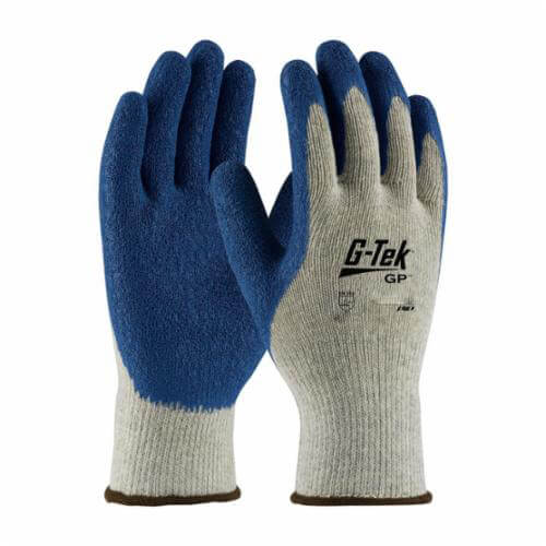 G-Tek® 39-C1300 GP™ Palm and Fingers Coated Glove, Premium Grade, Cotton/Polyester, Abrasion/Cut/Puncture/Tear Resistant, Blue/Gray