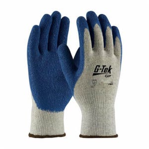 G-Tek® 39-C1300 GP™ Palm and Fingers Coated Glove, Premium Grade, Cotton/Polyester, Abrasion/Cut/Puncture/Tear Resistant, Blue/Gray