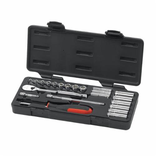 GearWrench® 80327 Socket Set, Metric, 22 pc, 6/12 Points, Included Socket Size: 6 to 14 mm, 1/4 in Drive, Blow Mold Case