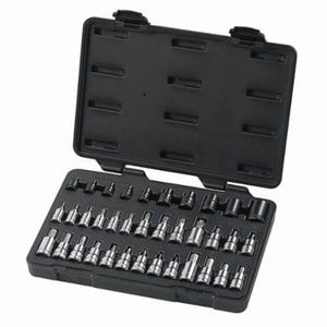 GearWrench® 80726 Bit Socket Set, 36 pc, 1/4 in, 3/8 in, 1/2 in Drive, 5/32 to 3/8 in Hex, T10 to T55 Torx® Size, Polished Chrome