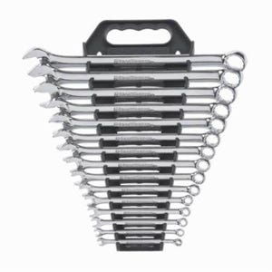 GearWrench® 81901 Long Length Combination Wrench Set, Imperial, 15 pc, 5/16 to 1 in, Full Polished Chrome