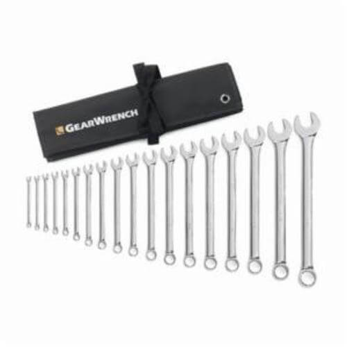 GearWrench® 81917 Combination Wrench Set, Long Length Non-Ratcheting, Imperial, 1/4 to 15/16 in Size, 18 pc, 12 Point, 15° Offset