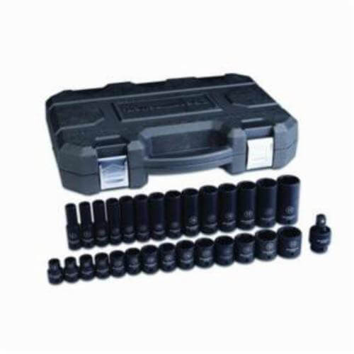 GearWrench® 84925N Impact Socket Set, ASME B107.2/B107.33M, 6 Points, 3/8 in Drive, 29 pc, Included Socket Size: 8 to 22 mm