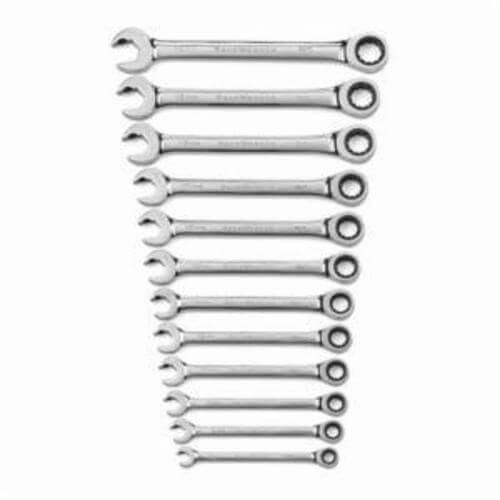 GearWrench® 85597 Wrench Set, Ratcheting Regular Length, Metric, 8 to 19 mm, 12 pc, 72 Geared Teeth, Open End Drive, Alloy Steel