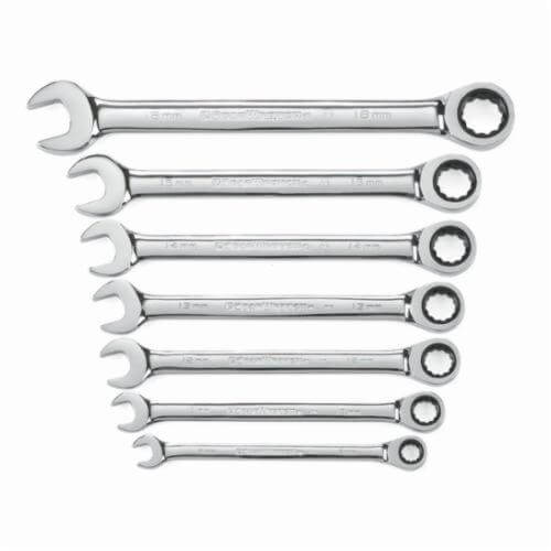 GearWrench® 9417 Long Length Ratcheting Combination Wrench Set, Metric, 7 pc, 8 to 18 mm, Bright/Full Polished Chrome