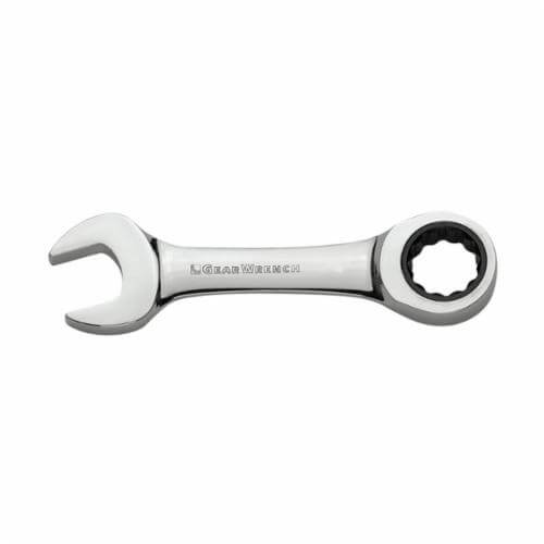 GearWrench® 9501DD Combination Wrench, Open End Stubby Length, Imperial, Ratcheting Wrench, 7/16 in Wrench Opening, 12 Points