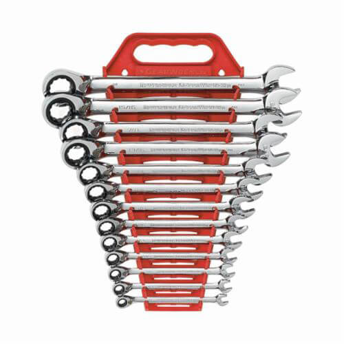 GearWrench® 9509N Combination Wrench Set, Ratcheting Reversible Regular Length, Imperial, 5/16 to 1 in Size, 13 pc