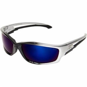 Edge® SK118 Kazbek Non-Polarized Protective Glasses, Anti-Scratch, Blue Mirror Lens, Full Framed/Wrap Around Nylon Frame, Black/Silver