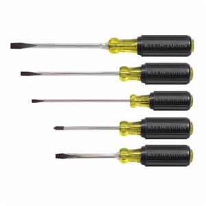 Klein® Cushion-Grip® 85075 Screwdriver Set, 5 pc, Steel/Acetate with Vinyl Grip Handle, Chrome Plated