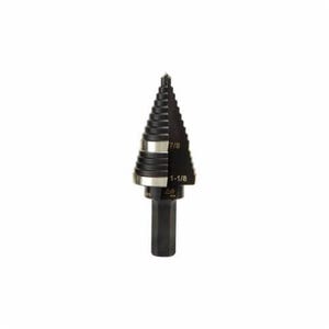 Klein® KTSB11 Step Drill Bit, Imperial, 7/8 in Min Hole dia, 1-1/8 in Max Hole dia, 2 Steps, HSS, 2 Hole Sizes, 3/8 in Shank
