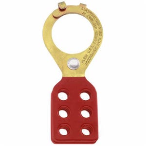 Klein® 45200 Standard Lockout Hasp with Interlocking Tab, 5/16 in Max dia Padlock Shackle, 6 Padlocks, Red, Tempered Steel