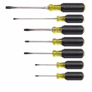 Klein® Cushion-Grip® 85076 Screwdriver Set, 7 pc, Steel/Acetate with Vinyl Grip Handle, Chrome Plated