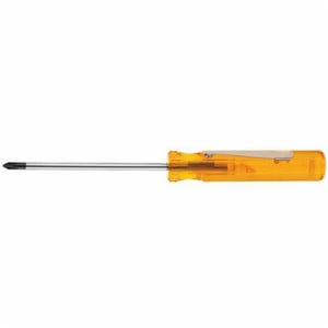 Klein® P12 Screwdriver with Pocket Clip, #0 Phillips® Point, Steel Shank, 5 in OAL, Plastic Handle, Polished Chrome/Black Oxide Tipped