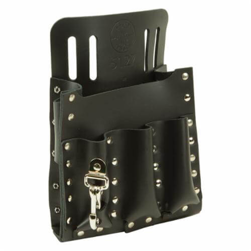 Klein® 5127 6 pocket Tool Pouch, 2 in W Belt, For use with Plier, Screwdriver and Other Tool, Leather, Black