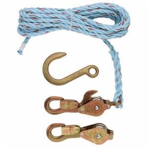 Klein® 1802-30S Block and Tackle with Standard Hooks, 750 lb Lifting, 3/8 in dia x 25 ft L Rope
