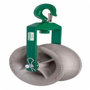 Greenlee® 8012 Hook Sheave, 8,000 lb Capacity, 12 in Sheave OD, Aluminum Alloy/Forged Steel, 1 in Opening
