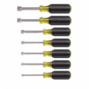 Klein® 631 Nut Driver Set, 7 pc, 18-1/4 in OAL, Cushion Grip Handle, Steel, Polished Chrome