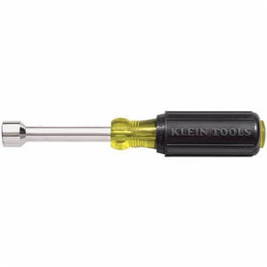 Klein® Cushion-Grip® 630-3/8 Nut Driver, 3/8 in, Hollow/Round Shank, Black/Yellow Cushion Grip Handle, Polished Chrome