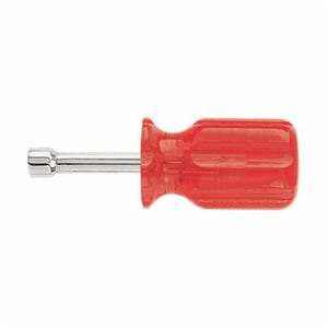 Klein® SS8 Stubby Nut Driver, 1/4 in, Hollow/Round Shank, Red Smooth Comfordome® Handle, ANSI/ASME Specified, Polished Chrome