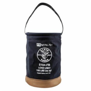 Klein® 5104FR Flame-Retardant Bucket Bag, 12 in dia, 17 in H x 12 in W, 1 Pocket, 100 lb Capacity, #4 Canvas, Black