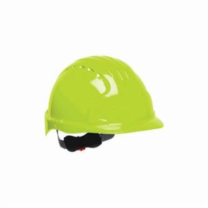 JSP® 280-EV6151-LY Evolution® Deluxe 6151 Non-Vented Short Brim Hard Hat, 6-5/8 Fits Mini Hat, 8 Fits Max Hat, HDPE, 6-Point Suspension