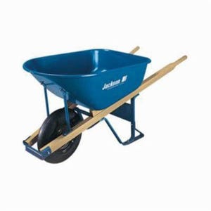 Jackson® 00101700 Heavy Duty Contractor Wheelbarrow, 6 cu-ft, 1 Wheel, Tubed Tire, Steel Tray, Wood Handle