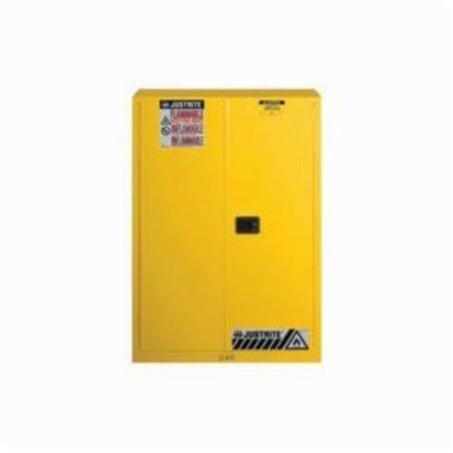 Justrite® 894500 Flammable Safety Cabinet, 45 gal Capacity, 65 in H x 43 in W x 18 in D, Manual Close Door, 2 Doors, 2 Shelves, Yellow