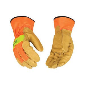 Kinco® 1918-XL General Purpose Gloves with Safety Cuff, XL, Pigskin Palm, Pigskin/Nylon, Hi-Viz Orange, Safety Cuff, Resists: Abrasion, Unlined Lining