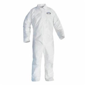 KleenGuard* 44307 A40 Liquid Particle Protection Disposable Coverall, Unisex, 4XL, White, Microporous Film Laminate, 31 in Chest, 41-1/2 in L Inseam