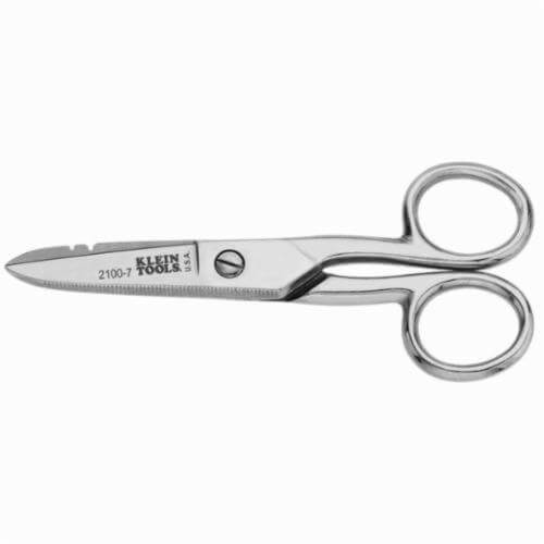 Klein® 2100-7 Heavy Duty Electrician's Scissor, 1-7/8 in L of Cut, 5-1/4 in OAL, Blunt Tip, Serrated Edge Steel Blade, Right Hand