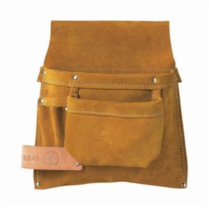 Klein® 42245 Combination Nail/Screw and Tool Pouch, 3 pocket, Use with Nails and Tools, Leather, Brown