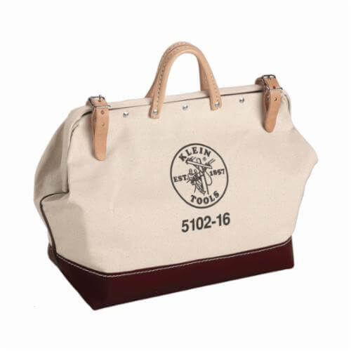 Klein® 5102-16 Canvas Tool Bag, Heavy-Duty No. 8 Canvas, Natural/Brown, 16 in