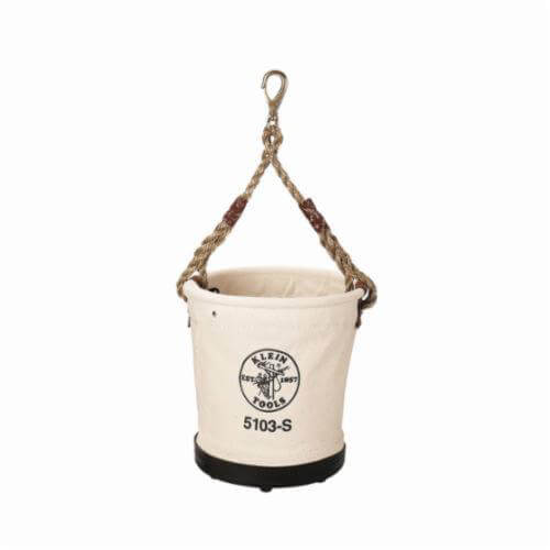 Klein® 5103S Heavy Duty Tapered Wall Bucket, 12 in H, 1 Pocket, #4 Canvas, Natural