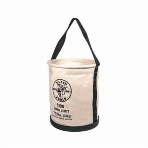 Klein® 5109 Wide Opening Straight Wall Bucket, 12 in dia, 15 in H, 1 Pocket, 75 lb Capacity, #6 Canvas, Natural