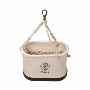 Klein® 5144S Oval Bucket with (15) Interior pocket, 10 in H x 7 in W x 5 in D, 15 pocket, #6 Canvas, Off-White