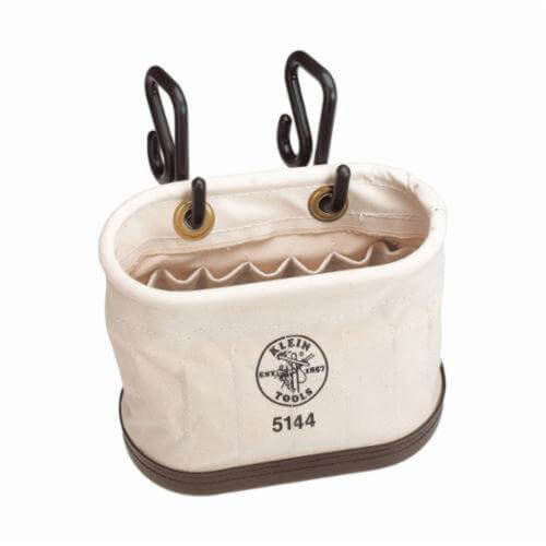Klein® 5144 Oval Shape Aerial Tool Bucket with Hooks, 10 in H x 7 in W x 14 in D, 15 pocket, Canvas, Natural