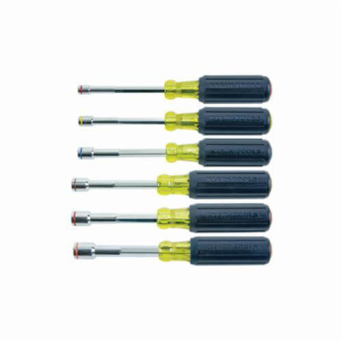 Klein® 635-6 Heavy Duty Magnetic Nut Driver Set, 1/4 to 9/16 in, 6 pc, 9-1/8 to 9-11/16 in OAL, Cushion Grip Handle, Steel