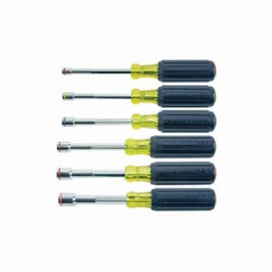 Klein® 635-6 Heavy Duty Magnetic Nut Driver Set, 1/4 to 9/16 in, 6 pc, 9-1/8 to 9-11/16 in OAL, Cushion Grip Handle, Steel