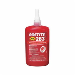 Loctite® 1330335 263™ High Strength Low Viscosity Oil Tolerant Primerless Threadlocker, 250 mL Bottle, Liquid Form, Red