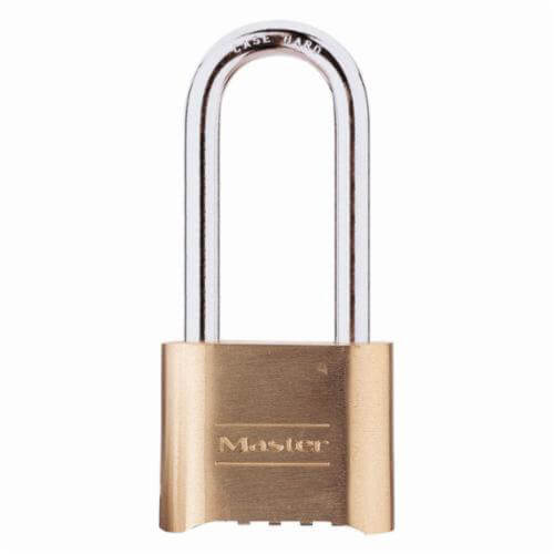 Master Lock® 175DLH Combination Safety Padlock with 2-1/4 in Shackle, Keyless Key, 5/16 in Shackle, Brass Body, Combination Locking