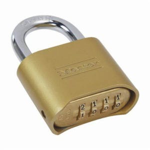 Master Lock® 175D Safety Padlock, 5/16 in Shackle, Brass Body, Brass, 4-Digit Dialing Locking