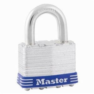 Master Lock® 1D Safety Padlock, Keyed Different Key, 5/16 in Shackle, Laminated Steel Body, Silver, 4-Pin Tumbler Cylindrical Locking