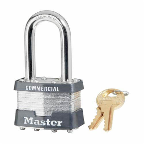 Master Lock® 1KALF Safety Padlock, Commercial Grade Non-Rekeyable, Alike Key, Laminated Steel Body, 5/16 in Shackle dia