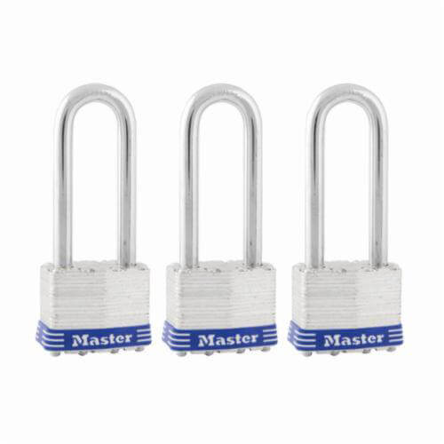 Master Lock® 1TRILJ Non-Rekeyable Safety Padlock with 2-1/2 in Shackle, Alike Key, 5/16 in Shackle, Laminated Steel Body
