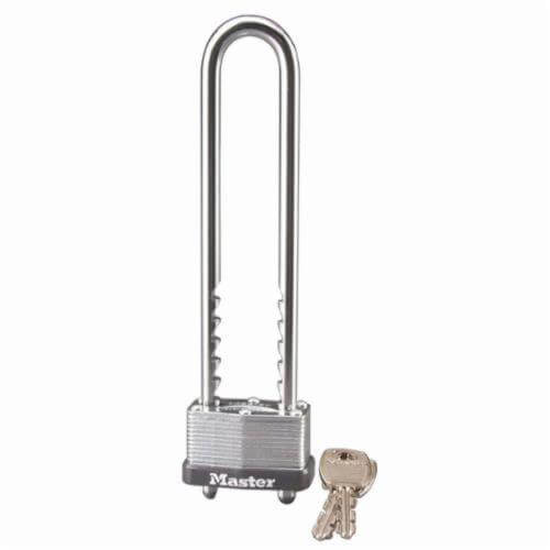 Master Lock® 517D Safety Padlock with Adjustable Shackle, Keyed Different Key, 9/32 in Shackle, Laminated Steel Body, Silver