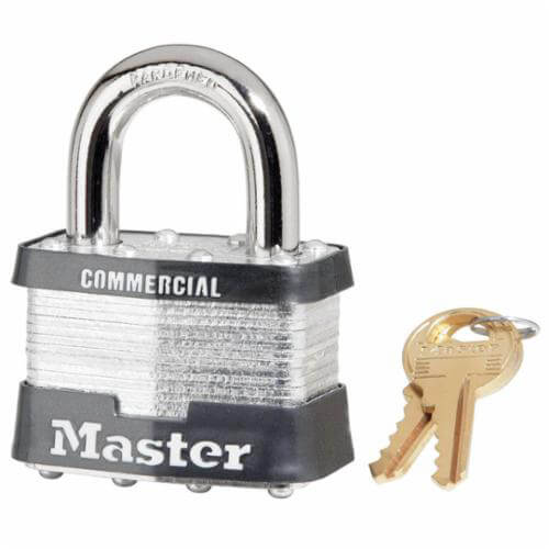 Master Lock® 5KA Safety Padlock, Commercial Grade Non-Rekeyable, Alike Key, Laminated Steel Body, 3/8 in Shackle dia