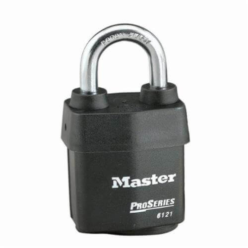 Master Lock® Weather Tough® 6121 ProSeries® Rekeyable Safety Padlock, Keyed Different Key, 5/16 in Shackle, Laminated Steel Body