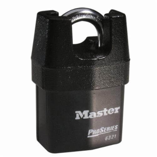 Master Lock® 6321D Rekeyable Safety Padlock, Keyed Different Key, 5/16 in Shackle, Laminated Steel Body, Black, 5-Pin Tumbler Locking
